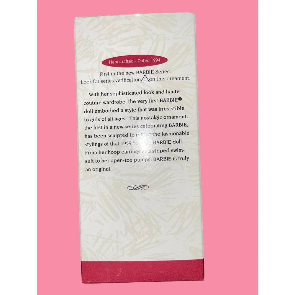 Barbie Hallmark Keepsake Ornament Debut 1959 Striped Swimsuit 1994 - Picture 3 of 3